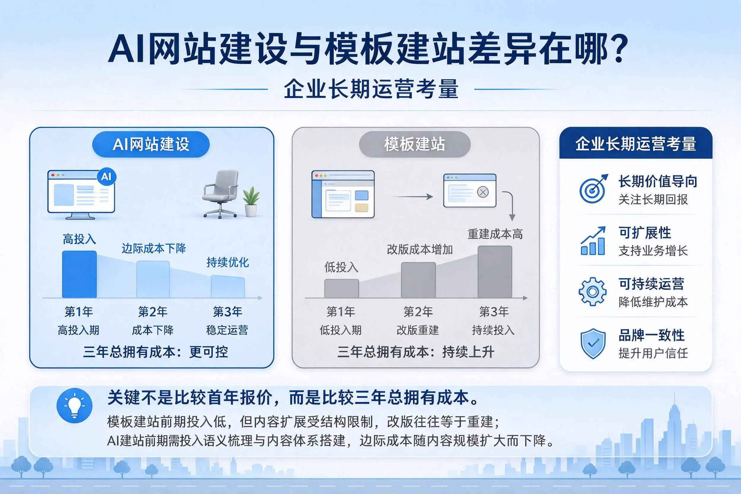 AI网站建设与模板建站差异在哪?神农架企业长期运营考量